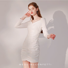 Load image into Gallery viewer, The Damaris White Long Sleeve Ruched Dress