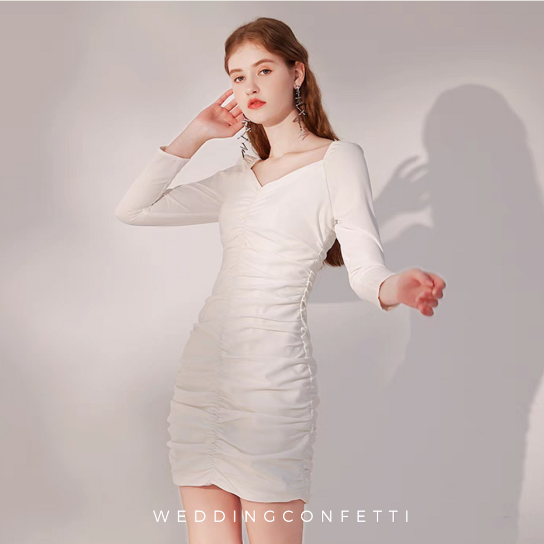 The Damaris White Long Sleeve Ruched Dress