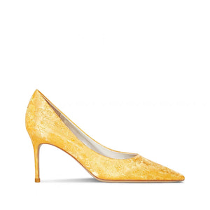 The Jin Oriental Gold Floral Heels