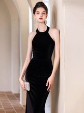 Load image into Gallery viewer, The Soa Evening Halter Black Mermaid Dress