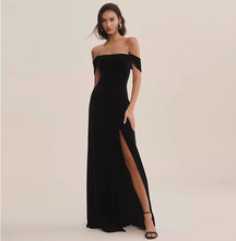 Load image into Gallery viewer, The Sol Evening Off Shoulder Black Mermaid Dress