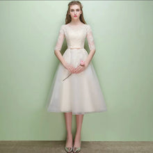 Load image into Gallery viewer, The Leanne Champagne Long Sleeves Lace Tulle Dress - WeddingConfetti