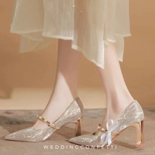 Load image into Gallery viewer, The Hiryu Wedding Bridal Champagne Gold/Silver Heels (Available in 3 Heights) - WeddingConfetti