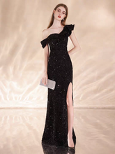 Load image into Gallery viewer, The Jolie Evening Sleeveless Black Toga Mermaid Dress