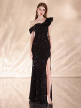 Load image into Gallery viewer, The Jolie Evening Sleeveless Black Toga Mermaid Dress