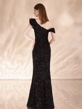 Load image into Gallery viewer, The Jolie Evening Sleeveless Black Toga Mermaid Dress