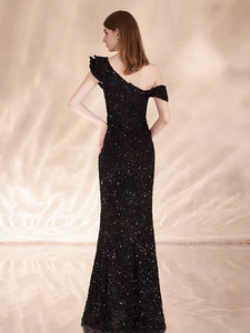 The Jolie Evening Sleeveless Black Toga Mermaid Dress