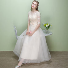 Load image into Gallery viewer, The Leanne Champagne Long Sleeves Lace Tulle Dress - WeddingConfetti
