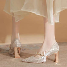 Load image into Gallery viewer, The Hiryu Wedding Bridal Champagne Gold/Silver Heels (Available in 3 Heights) - WeddingConfetti