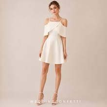 Load image into Gallery viewer, The Ixoria Champagne Off Shoulder Dress - WeddingConfetti