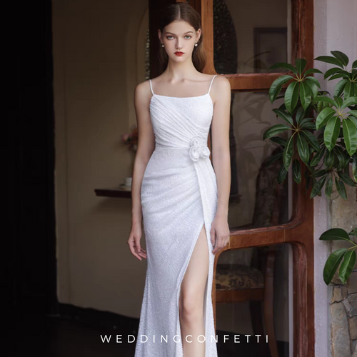 The Merlin White Sleeveless Evening Sequined Mermaid Dress