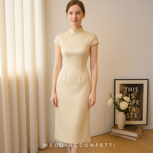 The Solerie Wedding Bridal Flare Sleeves Cheongsam Gown