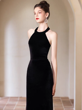 Load image into Gallery viewer, The Soa Evening Halter Black Mermaid Dress