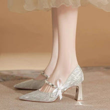 Load image into Gallery viewer, The Hiryu Wedding Bridal Champagne Gold/Silver Heels (Available in 3 Heights) - WeddingConfetti