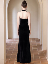 Load image into Gallery viewer, The Soa Evening Halter Black Mermaid Dress