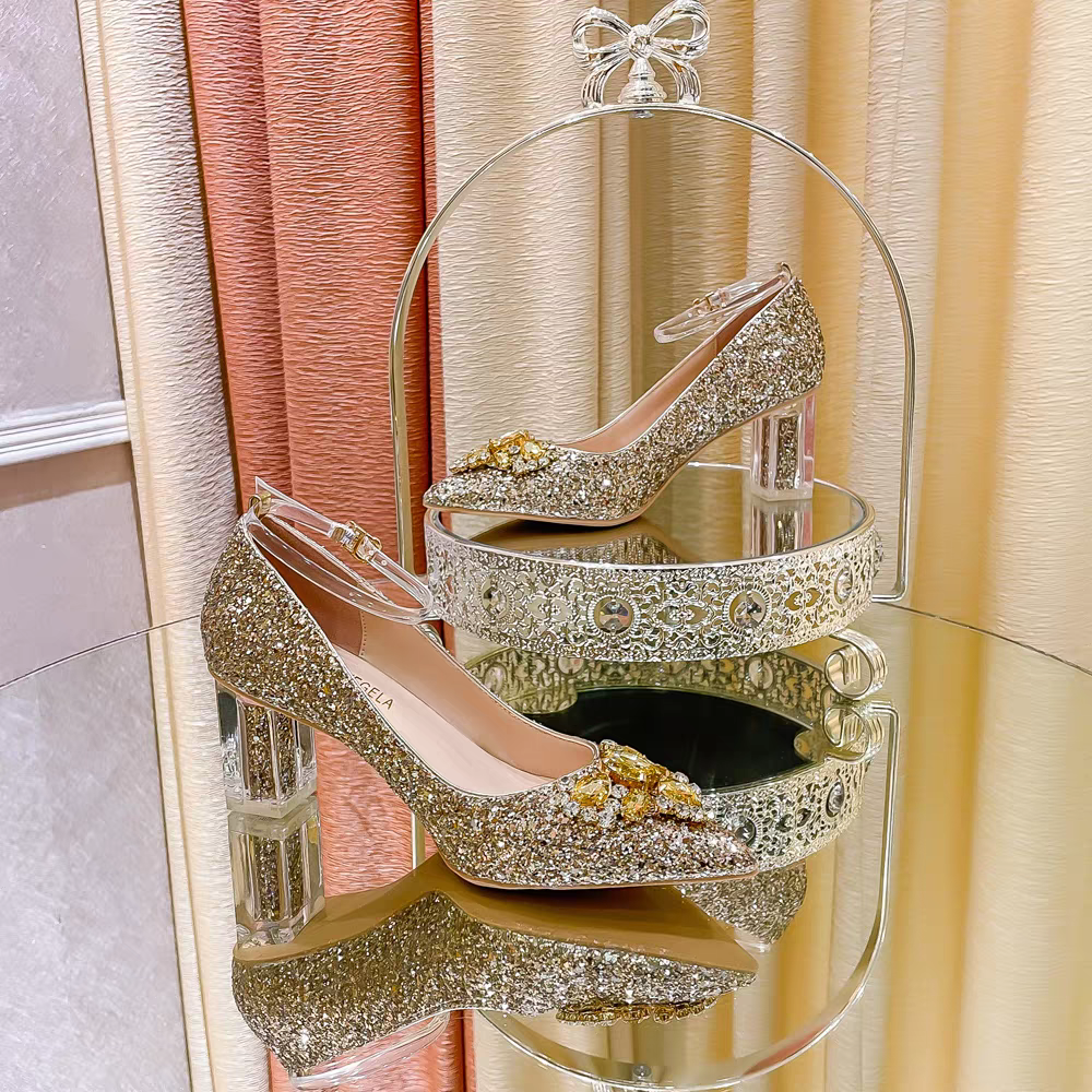 Gold 2025 crystal heels