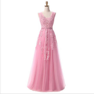 The Pierina Tulle Sleeveless Pink / Grey / Red Lace Floral Gown (Customisation Available)