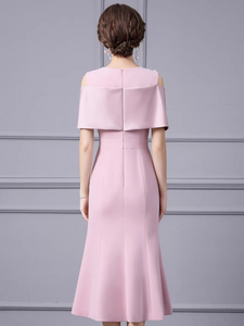 The Lowena Pink/Red Off Shoulder Midi Dress