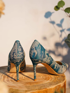 The Lan Oriental Blue Floral Heels