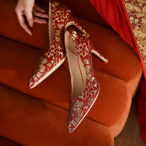 The Hong Oriental Red Floral Heels