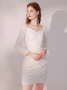 The Damaris White Long Sleeve Ruched Dress