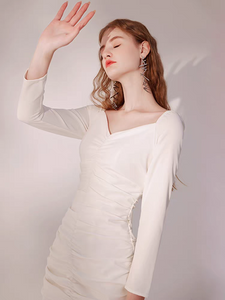 The Damaris White Long Sleeve Ruched Dress