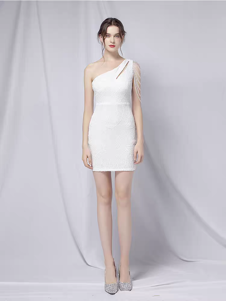 short white toga dress Reverie Padded Twist Back Toga Dress In White