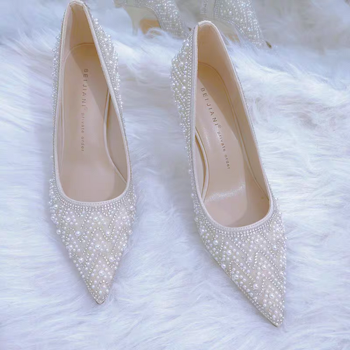 The Rhesea White Bridal Heels