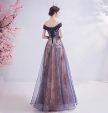 Load image into Gallery viewer, The Sephera Purple Off Shoulder Gown