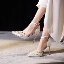 Load image into Gallery viewer, The Florasbelle White Lace Up Glitter Heels