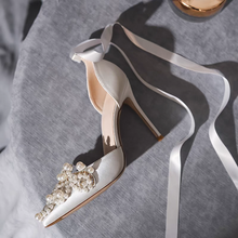 Load image into Gallery viewer, The Florasbelle White Lace Up Glitter Heels