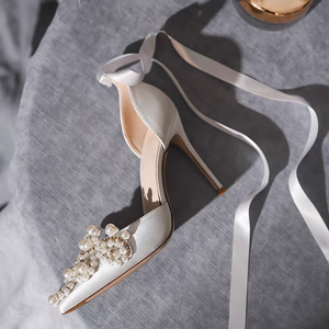 The Florasbelle White Lace Up Glitter Heels