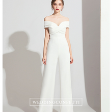 Load image into Gallery viewer, The Terri Off White/Black Off Shoulder Jumpsuit