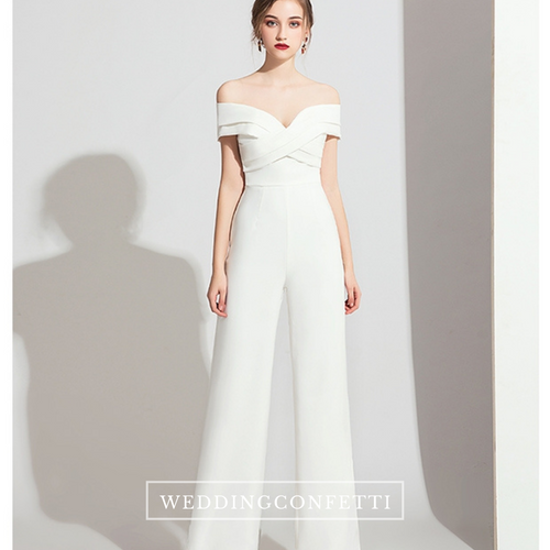 The Terri Off White/Black Off Shoulder Jumpsuit