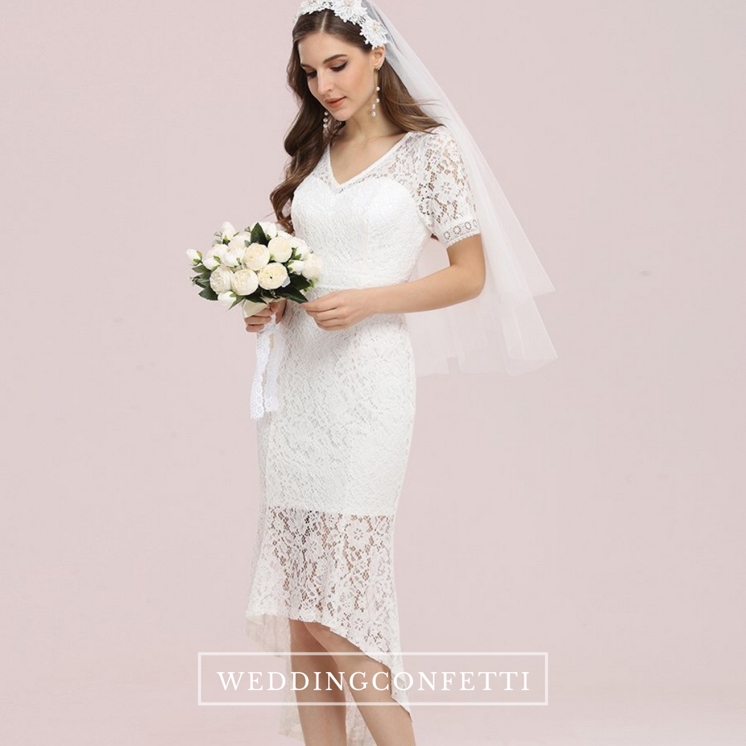 The Lorrina Wedding Bridal Short Sleeve Midi Gown
