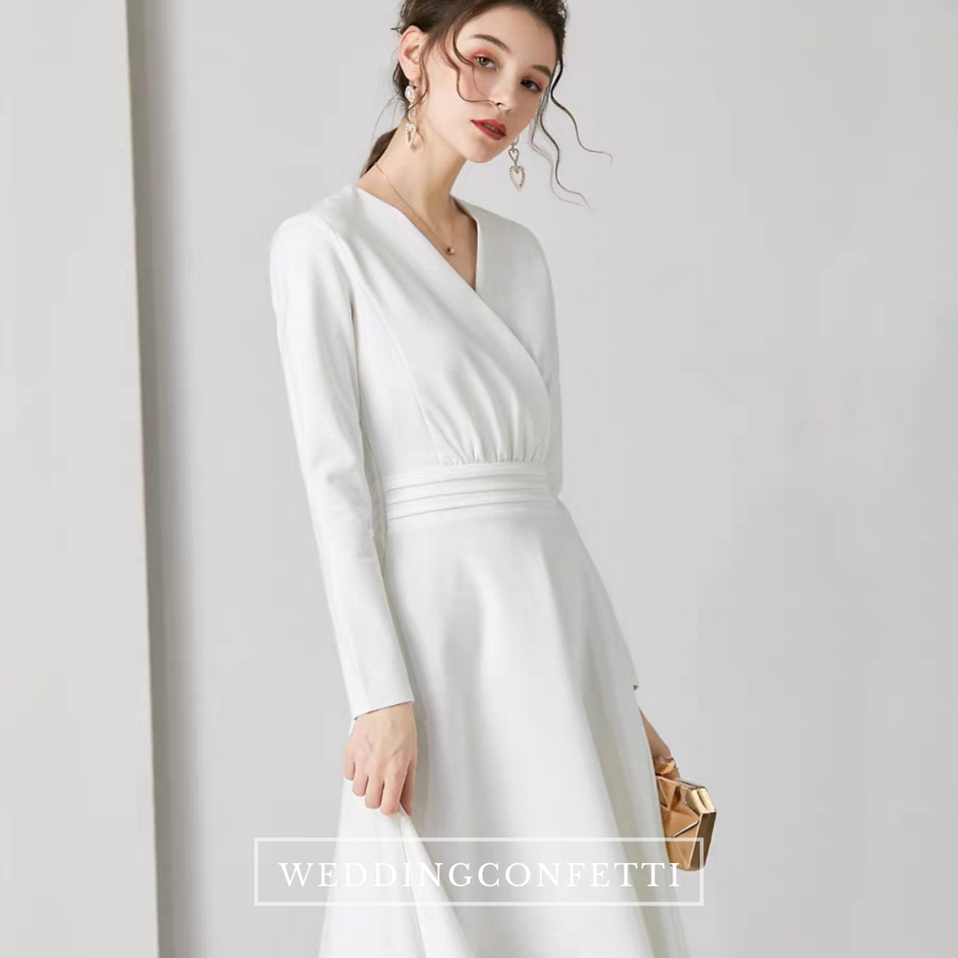 White long sleeve v 2025 neck dress