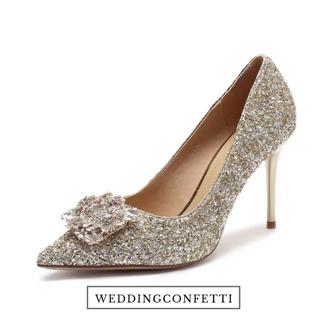 Gold glitter 2025 bridal shoes