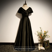 Load image into Gallery viewer, The Juliana Black Boat Neck Off Shoulder Gown