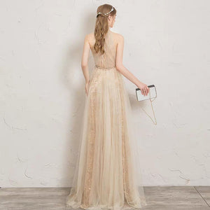 The Penelopia Champagne Halter Gown - WeddingConfetti