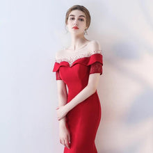 Load image into Gallery viewer, The Heriette Red Glitter Off Shoulder Mermaid Short Dress - WeddingConfetti