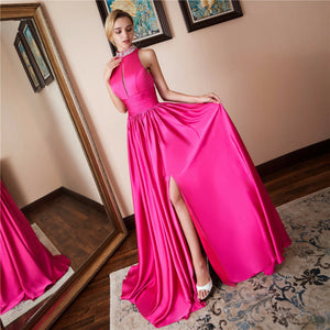 The Cecil Fushia Pink Halter Gown