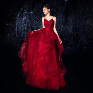 The Vivianna Red / Gold Tulle Sleeveless Gown - WeddingConfetti