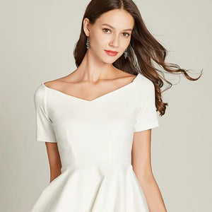 The Vichy White Off Shoulder Short Dress - WeddingConfetti