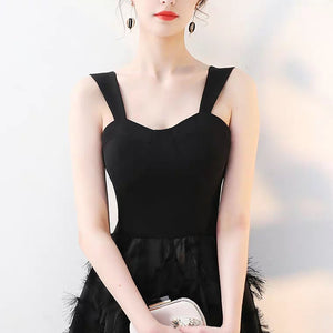 The Abby White / Black Feathered White Dress (Available in 3 Different Lengths)