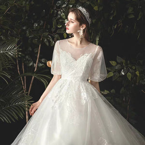 The Viva Wedding Bridal Short Illusion Sleeves Gown - WeddingConfetti