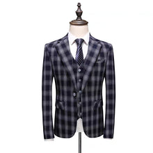 Load image into Gallery viewer, Keanu Groom Men&#39;s Black Checkered Suit Jacket, Vest and Pants (3 Piece) - WeddingConfetti