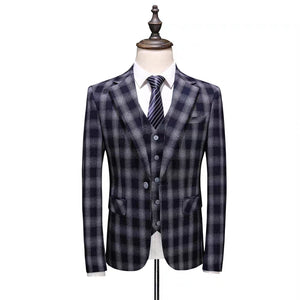 Keanu Groom Men's Black Checkered Suit Jacket, Vest and Pants (3 Piece) - WeddingConfetti