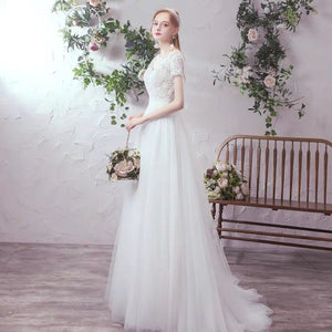 The Lowena Wedding Bridal Short Sleeve Gown - WeddingConfetti
