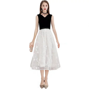 The Ixara Sleeveless White/Black Lace Gown - WeddingConfetti