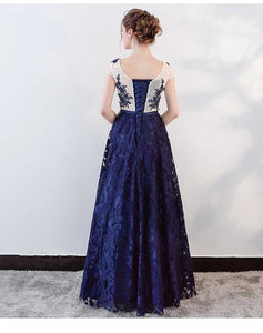 The Kresalyn Navy Blue Sleeveless Lace Gown - WeddingConfetti
